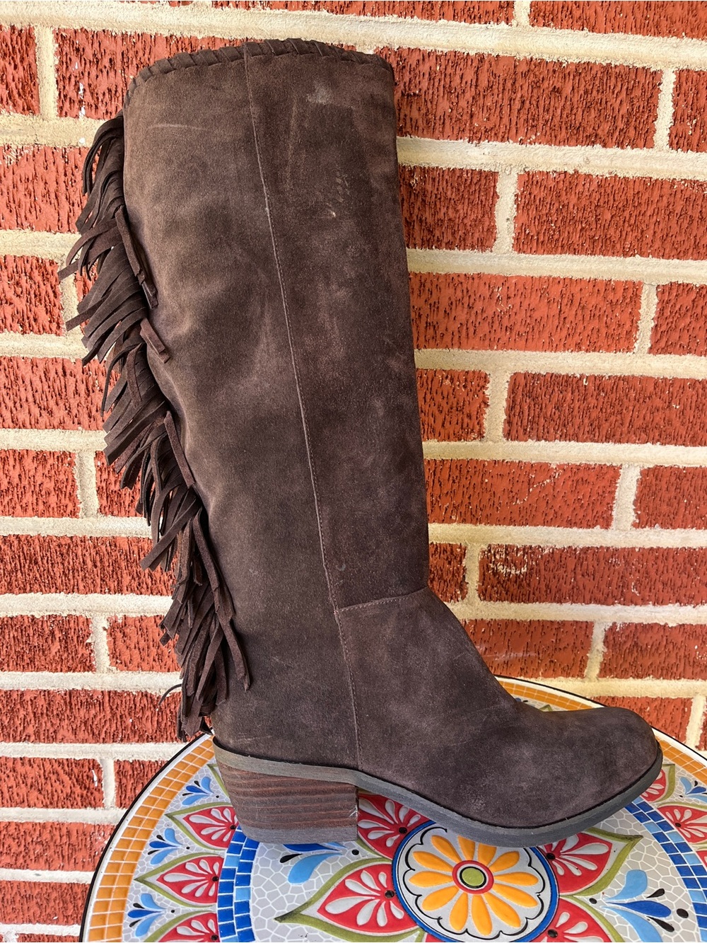 Reba Leather Suede 17" Brown Boots Womens Sz 8.5 Cowgirl Western Zip Festival